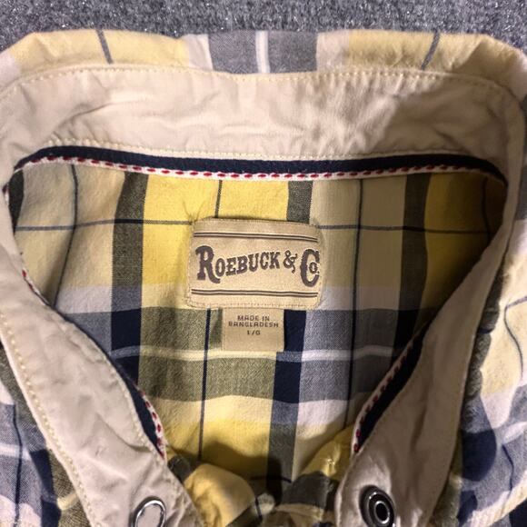 Roebuck & Co Shirt‎ Men's L Yellow Pearl Snap Button Up Short Sleeve Checkered - Picture 3 of 8